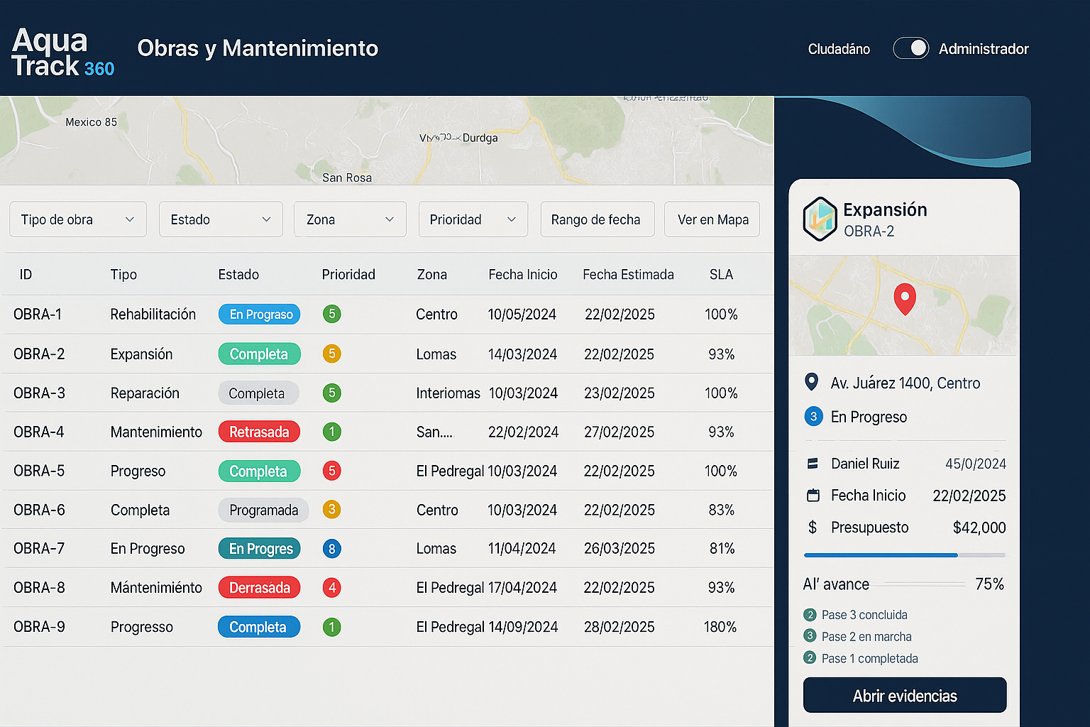 Obras y mantenimiento AquaTrack